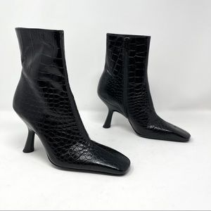 Simon Miller Croc Embossed Leather Square Toe Ankle Boots